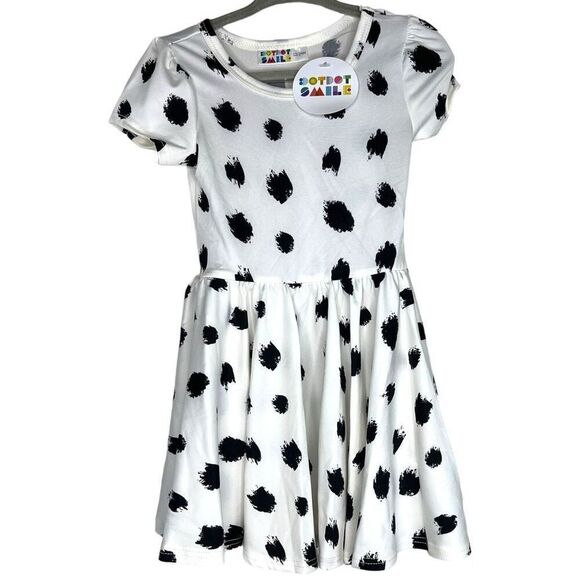 NEW Dot Dot Smile Black Speckled White Cap Sleeve Dress 12-24M - Picture 1 of 5